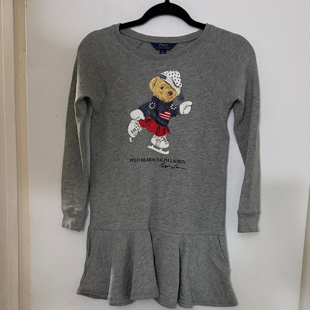 Polo by Ralph Lauren Gray Long Sleeve Dress with Bear Graphic